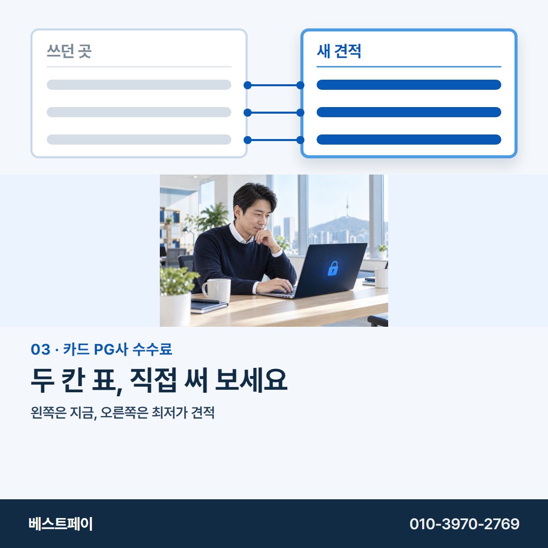 카드 PG사 수수료 두 칸 표, 직접 써 보세요 — 왼쪽 칸부터 채우면 오른쪽이 쉬워져요